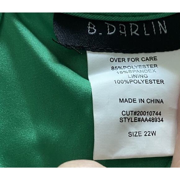 B Darlin Emerald Green L/S Faux Wrap Dress Party Cocktail Sheath Plus 22 Women - Picture 8 of 16